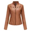 Cuir Femme Femmes Rouge Rose Veste Automne Manteau Noir Stand PU Moto Vêtements Faux Mode Biker Crop Vestes Top Vrouwen Jas