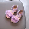 Sandalet kızın sandalet dantel inci fermuar tatlı lüks yaz çocukları kaydırıcılar açık ayak parmağı 21-36 yürümeye başlayan moda yumuşak dans çocuk kaydırıcıları w0327