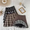 Jupes HOUZHOU Vintage jupe à carreaux femmes Kawaii taille haute Aline plissé Mini pour filles automne mode coréenne Style Preppy 230327