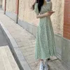 Casual Dresses Sweet Dress Women Summer Floral Elegant Mid-calf Draped Trendy Leisure Empire Green Girls Female Comfort Ulzzang Vintage