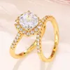 Band Rings Huitan Classic Design 2Pcs Set Rings for Women Engagement Wedding Accessories Elegant Cushion Shape Cubic Zircon Luxury Jewelry G230327