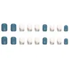 Unghie finte 24 pezzi tinta unita set premere su breve quadrato sfumato mare blu falso con disegni in lamina d'oro punte per unghie a copertura totale