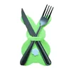食器セット4PCSイースターカトラリーバッグセットナイフとフォークカバーダイニングテーブルパーティー用のミニフラワーラッパー