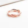 Rose Gold Twisted Lines Ring for Pandora Authentic Sterling Silver Wedding designer Jewelry For Women Girlfriend Gift CZ Diamond Love Rings with Original Box