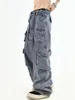 Mens Jeans American Retro MultiCocket Highwaisted Overalls Mens Y2K High Street Hip Hop Gothic Par Jeans Casual Right Leg Pants 230327