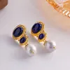 Boucles d'oreilles pendantes 2023 naturel Lapis Lazuli perle tempérament goutte femmes filles fête cadeau Design Original bijoux de luxe