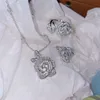 Flower Luxury Diamond Pendant Necklaces Designer Pendant Silver Cute Sweet Rose Crystal Shining Cz Zircon Choker Necklaces Earrings Ear Rings Brace