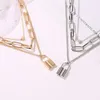 Colares de pingentes de coração de bloqueio de plin-camada de Bohemia para mulheres moda 3 Chain de link em camadas Chapes de joias de festa feminina