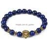 Perline Leopardo Occhio di tigre Bracciale testa di leone Gufo Buddha Perline Bracciali Braccialetti Fascino Pietra naturale Yoga Gioielli Uomo Donna Dr Dh91S