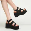 Sandals 9cm Platforms High Heel Punk Wedges Shoes For Women Hollow Chunky Heels Wedge Summer Black Sandales Femmes