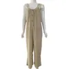 Womens Jumpsuits Rompers 5xl Women Solid Color Button Pockets Cotton Linen Jumpsuit Bib Overall Dungarees Women Casual Long Harem Overalls Jumpsuits 230327