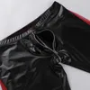 Men's Shorts Black Punk Sexy Clubwear Mens Soft Faux Leather Zipper Crotch Mesh Splice Jockstraps Pouch Low Rise Slim Fit Tight Boxer Shorts W0327