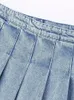 Rokken nlzgmsj traf geplooide denim mini rok vrouw solide blauwe jeans zomerrok voor vrouwen hoge taille sexy korte rokken y2k streetwear 230327