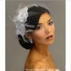 Headpieces vintage birde kooi hoed bruiloft sluier korte veren bloem witte vogelcage netten gezicht fascinator bruid hoeden met