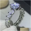 Mücevher İns Çarpıcı Lüks 925 Sterling Sier Prenses Kesme Beyaz Topaz CZ Elmas Yığın Sonsuzluk Kadın Band Ring Dr Dhans