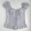 TShirt Femme Fée Y2K Vintage Plaid Ruffles Milkmaid Tops Mignon Rétro Esthétique Bustier Corset Été Manches Courtes Bouffantes Tie Up Tshirt 23327