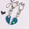 Nyckelringar DIY Friend Keychain for Women Girl Blue Heart Puzzle Pendant Charm Tillbehör Vackra smycken Present Drop