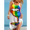 Casual Dresses Women's Beach Skirt Sexy Lip Print Summer Fashion Wear Sleeveless Knee Length Loose Wide Brimmed Suspender