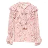 Blouzen voor dames bloemen chiffon dames blouse print boog losse shirt zomer groot formaat mode mode lange mouw casual top 2023 Korean