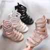 Sandaler Girls Sandals 2022 Summer Kids Gladiator Sandaler Stövlar Back Bow Roma Shoes smal Band Princess Shoes for Child Baby Black Begie W0327