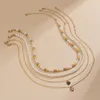 Kedjor 4st/set Multi Layered Boho Pearl Choker Beaded Neckor For Women Rhinestone Crystal Love Heart Pendant Chain Halsband smycken