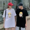 Men's T -skjortor Kawaii Retro Funny Cartoon Print Creative Men Shirt Preppy Style Youth Sorte Slevees Summer Clothes Harajuku 2023 Top