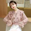 Blouzen voor dames bloemen chiffon dames blouse print boog losse shirt zomer groot formaat mode mode lange mouw casual top 2023 Korean