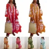 2024SS Casual Dresses Elegant Vintage Dress Lose Women Sundress Linen Tassel V Neck Floral Print Maxi Långärmblomma Kvinna Vestidos