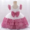 Abiti da ragazza Costume per bambini in costume da bambina abiti da bambino con paillettes senza schienale 1 anno abito di compleanno per battismo Bow Princess Party Abito 230327