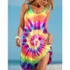 Casual jurken dames een lijn jurk korte tie-dye mini mouwloze bloemenprint lente zomer halter halter nek elegant gewaad sexy