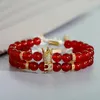 Strand 2Pcs/Set Natural Stone Bead Man Bracelets Pave CZ Small Crown And Ball Bracelet Classic Matte Black Red Jewelry