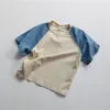 T-shirts Patchwork T-shirt Boys Simple Pullover Tops Thin Breathable Soft Tshirt For Girl Fashion Boutique Cotton Tees 230327