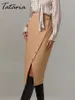 Röcke Khaki Wickelröcke für Frauen Frühling Elegant Einfache Knöpfe Schlitz A-Linie Midiröcke Schwarz Sexy Schlanker, figurbetonter Rock mit hoher Taille 230327