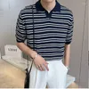 Polos męski 2023 Mężczyźni Letni moda Posmarki Patchwork Knit Polo koszule Slim Mens Casual Town Collar Tops A62