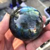 Figurine decorative 60mm rotondo naturale labradorite pietra di luna sfera lucidata guarigione sfera di cristallo di quarzo con supporto in legno Fengshui casa