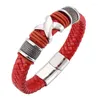 Charm Bracelets Fashion Men's Accessories Red Braided Leather Bracelet Men Jewelry Magnetic Clasps Stainless Steel Personality Wristband