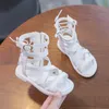 Slipper 2023 Summer Fashion Roman Boots High Top Girls Sandals Kids Gladiator Child Kid Shoes 230325