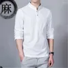 Ethnische Kleidung Chinesische Mode Baumwolle Leinen Top Für Männer Hanfu Traditionelle Tai Chi Uniform Langarm Hemd Plus Größe M-5XL