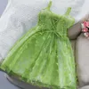 Mädchen Kleider Sommer Neue 3D Große Schmetterling Off-the-schulter Mädchen Mesh Kleid Nette Pailletten Tanzen Kleid Geburtstag Sling prinzessin Kleid 2-8T