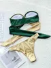 Women's Swimwear Para Praia Green Gold Bikini 223 Sexy Strapless Bandeau Women Brazilian Swimsuit Thong Biquini Bandage Bathing Suit 23327