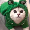 猫の衣装面白い犬ホディカエル猫セーターセーター衣類耳と緑の暖かいジャケットと小さなペットのための緑の暖かいジャケット