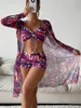 Womens Swimwear Tropical High Waist Bikini Three Pieces Women Sexy Long Sleeve Cover Up Swimsuit Summer Push Up Beach Bathing Suit Swimwear 230327