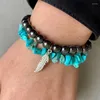 Strand Western Fashion Femmes Minimaliste Faux Poire Et Turquoise Irrégulière Bracelet En Couches Ensemble Alliage Croix Tournesol Charme Bracelets