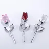 50pcs Valentines Day Gift Crystal Glass Rose Artificial Flower Silver Gold Rod Rose Flower for Girlfriend Wedding Gifts for Guest