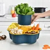 Fruit Vegetable Tools 7 Grids Multifunctional Rotating Drain Basket Strainers Plastic Vegetable Basket Pot Storage Platter Fruit Plate Snack Tray 230328