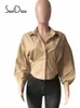 Women's Blouses Shirts Soefdioo Solid Lapel Lantern Sleeve Blouses Casual Button Up Shirt Tops Spring 2022 Women Workwear Sexy Streetwear Y2303