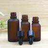 High-end Amber Frosted Glass Dropper Bottle with Black Anodized Aluminum Cap for Essential Oil Perfume