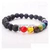 Gioielli di moda con perline 7 Chakra Pietra lavica naturale Bracciale a mano con perline Vulcanico Consegna a goccia 202 Dhmda