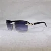 Top Luxury Designer Sunglasses 20% Off Vintage Rhinestone Black White Buffalo Horn Rimless Men Wood Metal Frame Shades for Summer Club Eyewear