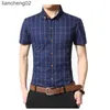 Men's Casual Shirts Men Shirt Men's Shorts Sleeve Slim Fit Checkered Dress Shirt 2022 Summer Camisa Social Masculina Chemise Homme W0328